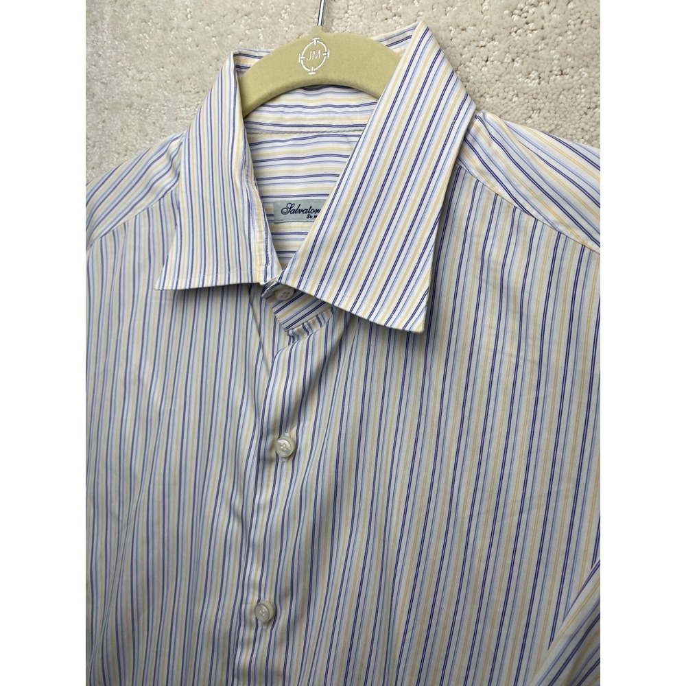 Salvatore Piccolo Dress Shirt Mens 16.25 Su Misura Stripe Monogram ADC Italy